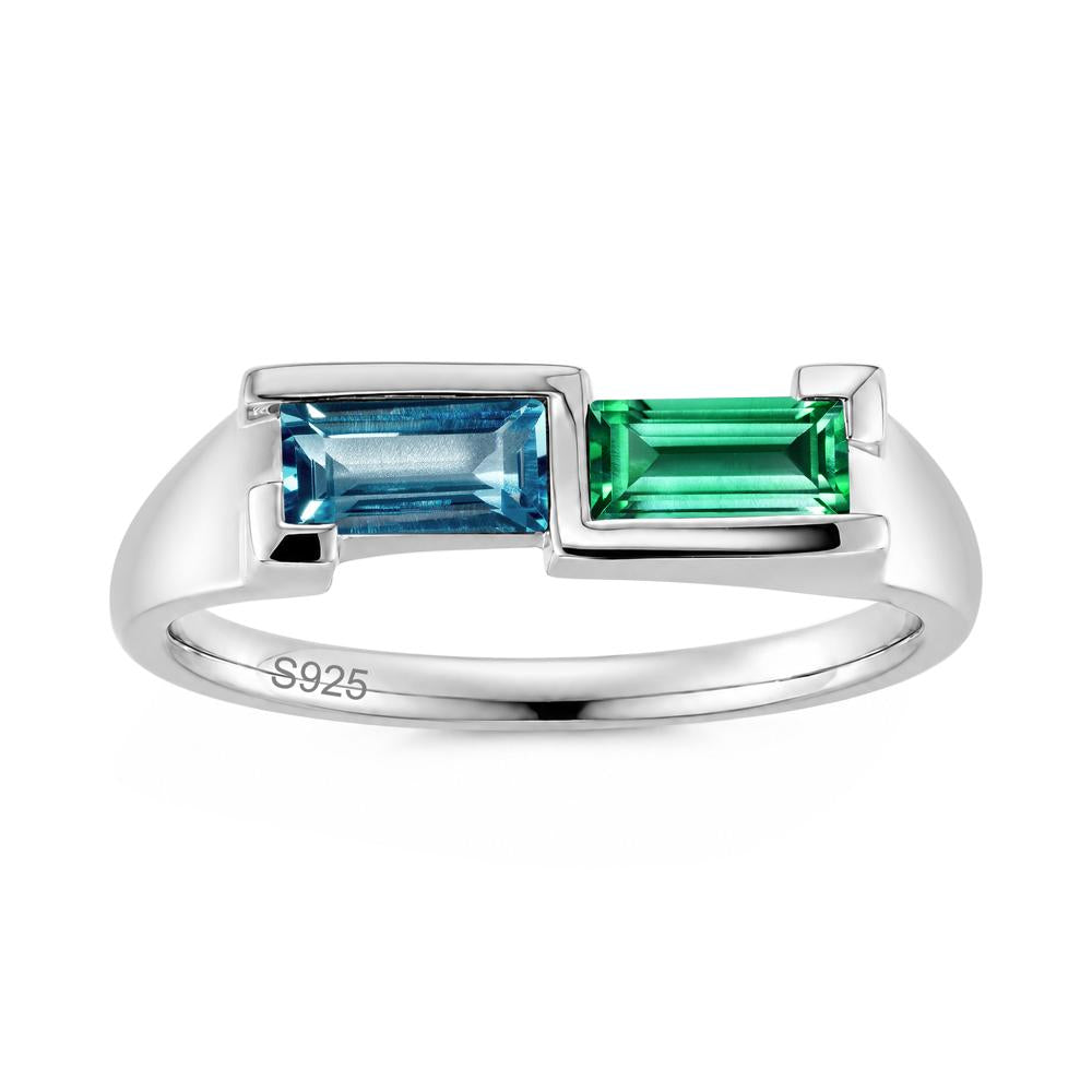 Toi Et Moi East West Baguette Cut London Blue Topaz and Swiss Blue Topaz Ring - LUO Jewelry #gemstone_Emerald and London Blue Topaz