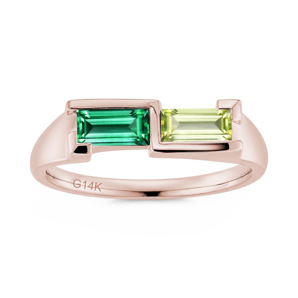 Toi Et Moi East West Baguette Cut London Blue Topaz and Swiss Blue Topaz Ring - LUO Jewelry #gemstone_Emerald and Peridot