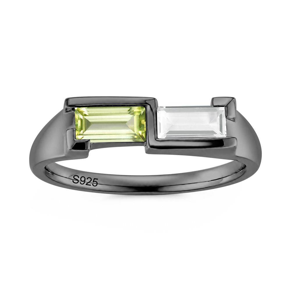 Toi Et Moi East West Baguette Cut London Blue Topaz and Swiss Blue Topaz Ring - LUO Jewelry #gemstone_Peridot and White Topaz