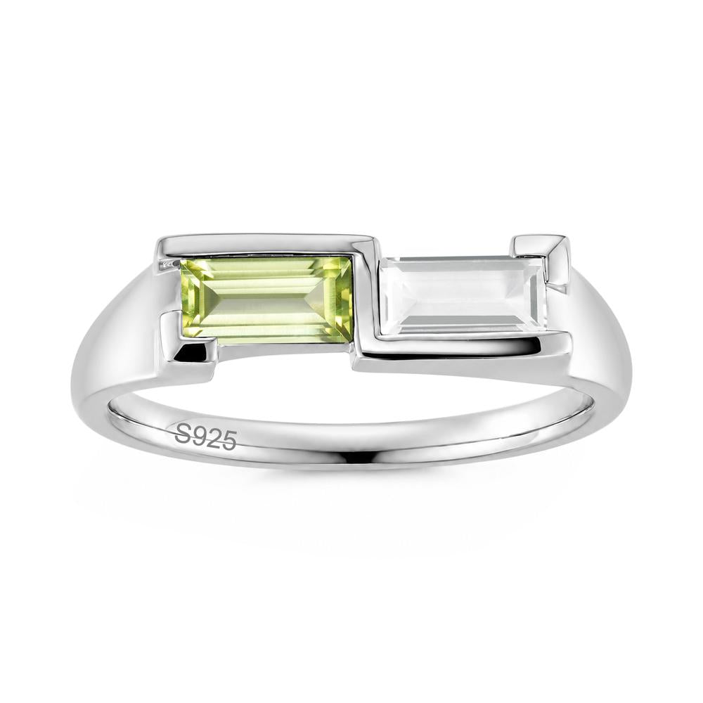 Toi Et Moi East West Baguette Cut London Blue Topaz and Swiss Blue Topaz Ring - LUO Jewelry #gemstone_Peridot and White Topaz