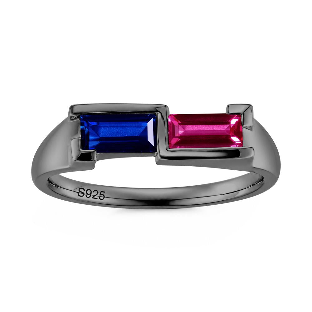 Toi Et Moi East West Baguette Cut London Blue Topaz and Swiss Blue Topaz Ring - LUO Jewelry #gemstone_Ruby and Sapphire