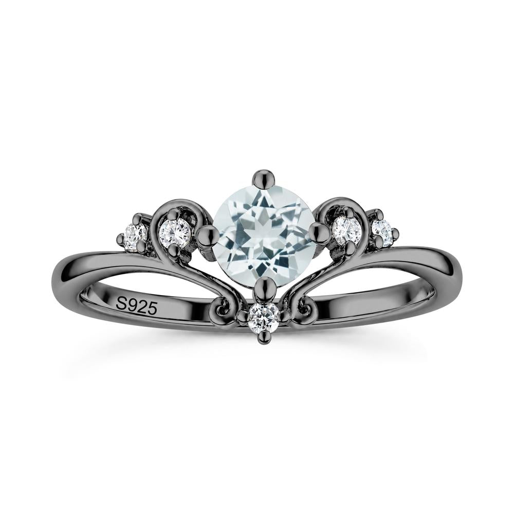 Vintage Round Cut Sapphire Swirl Vine Ring - LUO Jewelry #gemstone_Aquamarine