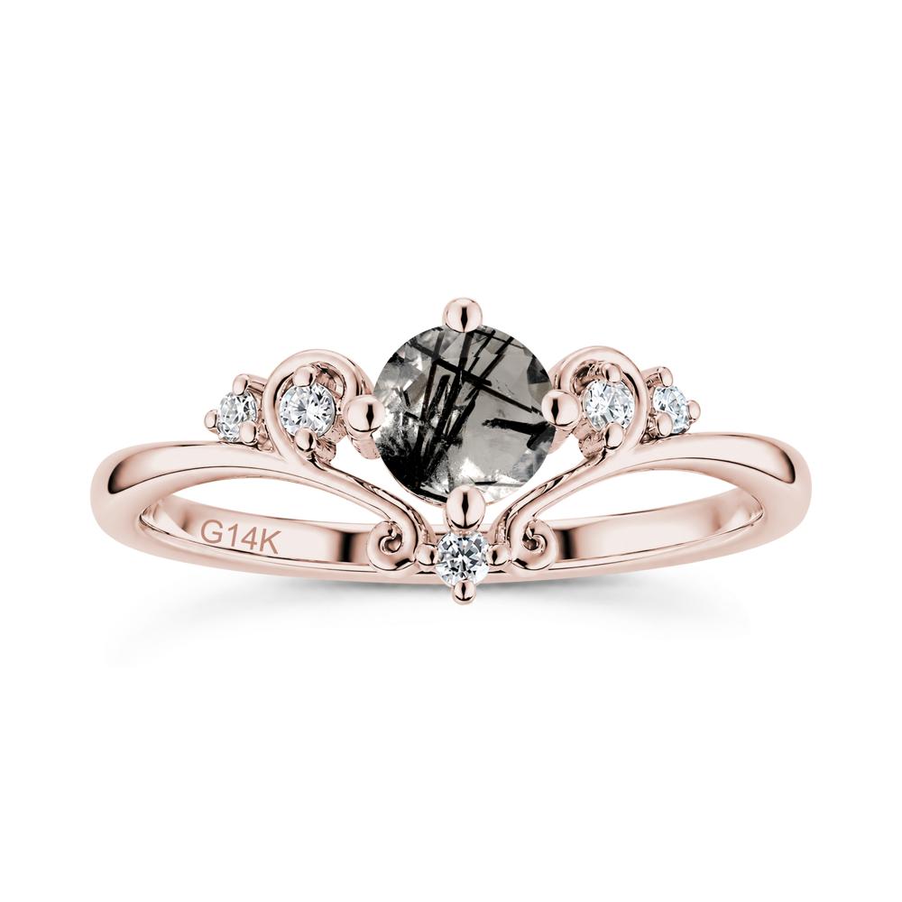 Vintage Round Cut Sapphire Swirl Vine Ring - LUO Jewelry #gemstone_Black Rutilated Quartz