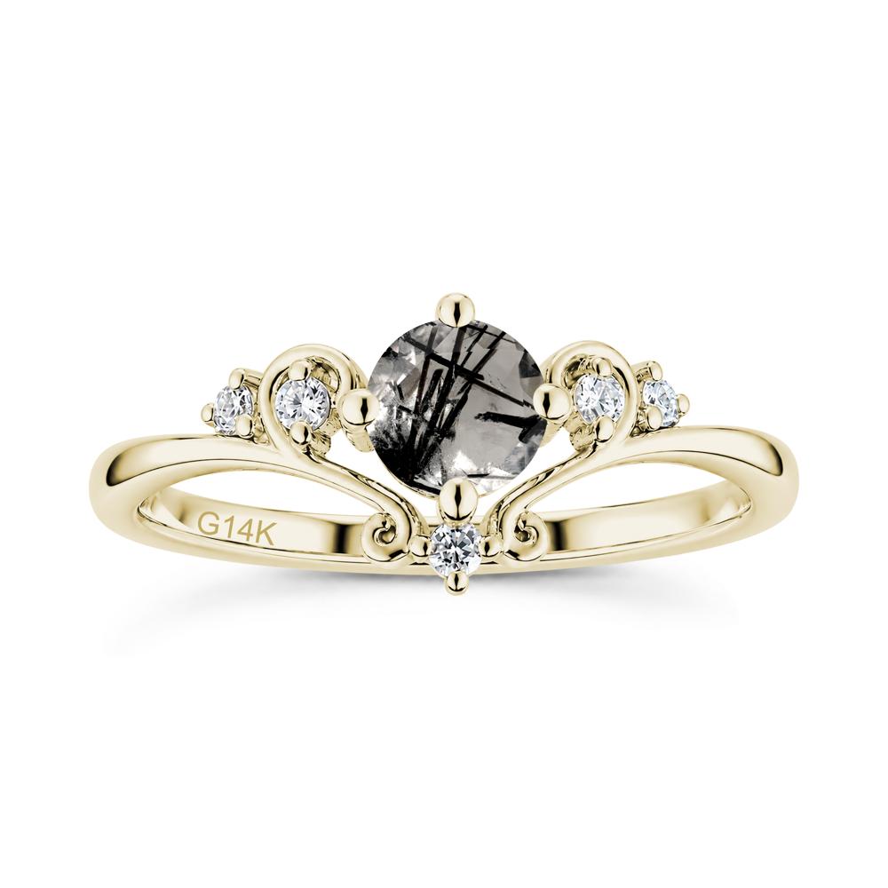 Vintage Round Cut Sapphire Swirl Vine Ring - LUO Jewelry #gemstone_Black Rutilated Quartz