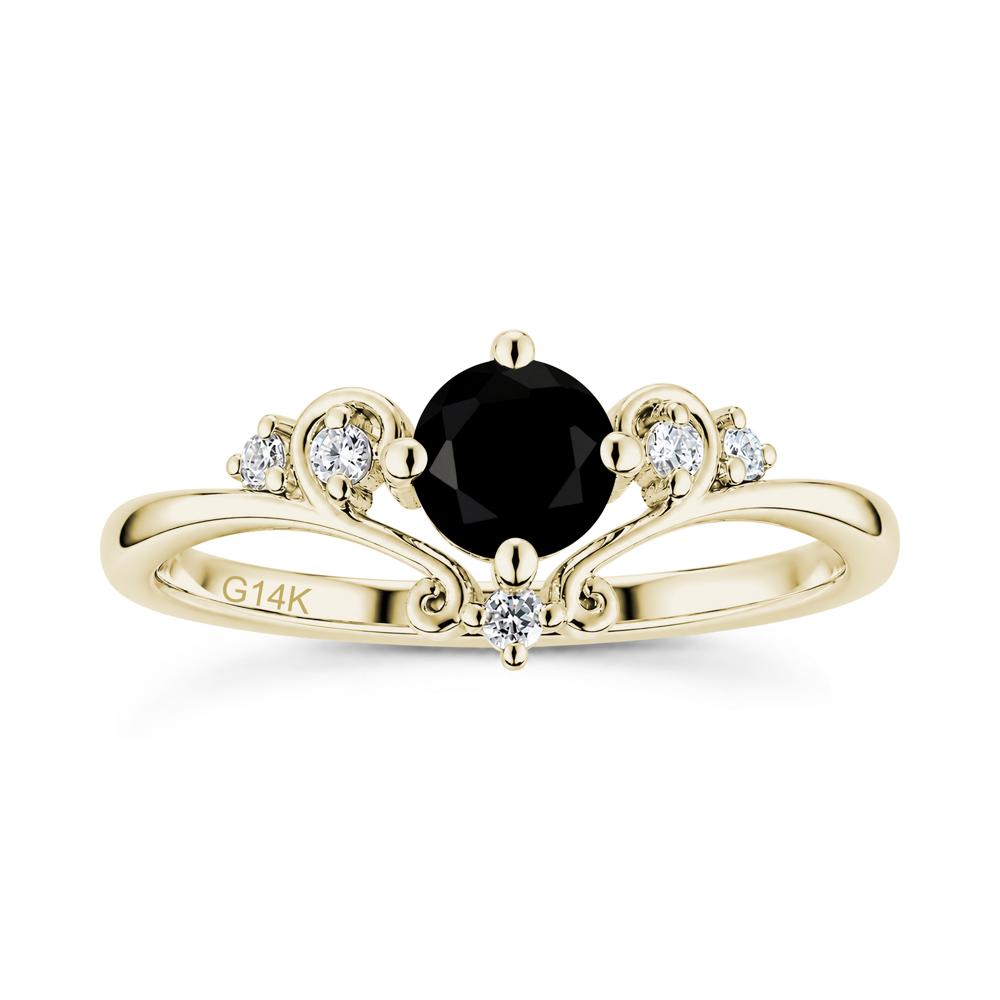 Vintage Round Cut Sapphire Swirl Vine Ring - LUO Jewelry #gemstone_Black Spinel