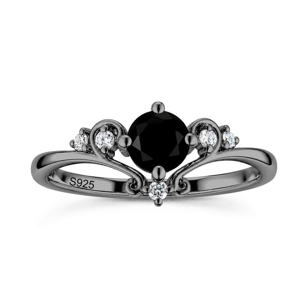 Vintage Round Cut Sapphire Swirl Vine Ring - LUO Jewelry #gemstone_Black Spinel