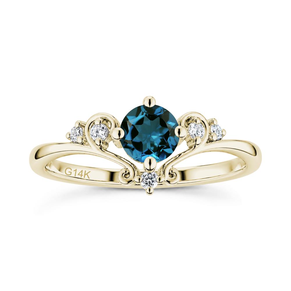 Vintage Round Cut Sapphire Swirl Vine Ring - LUO Jewelry #gemstone_London Blue Topaz