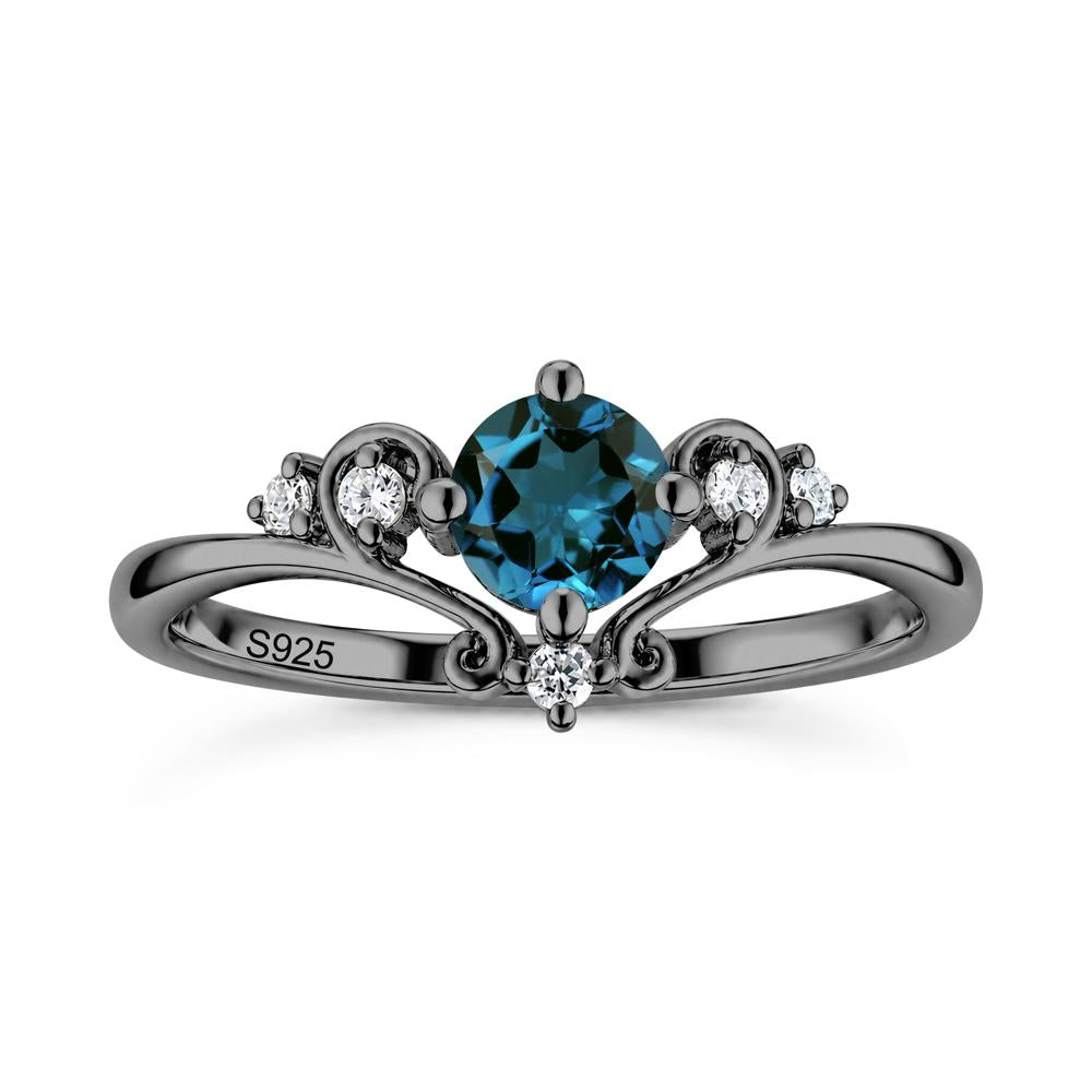 Vintage Round Cut Sapphire Swirl Vine Ring - LUO Jewelry #gemstone_London Blue Topaz
