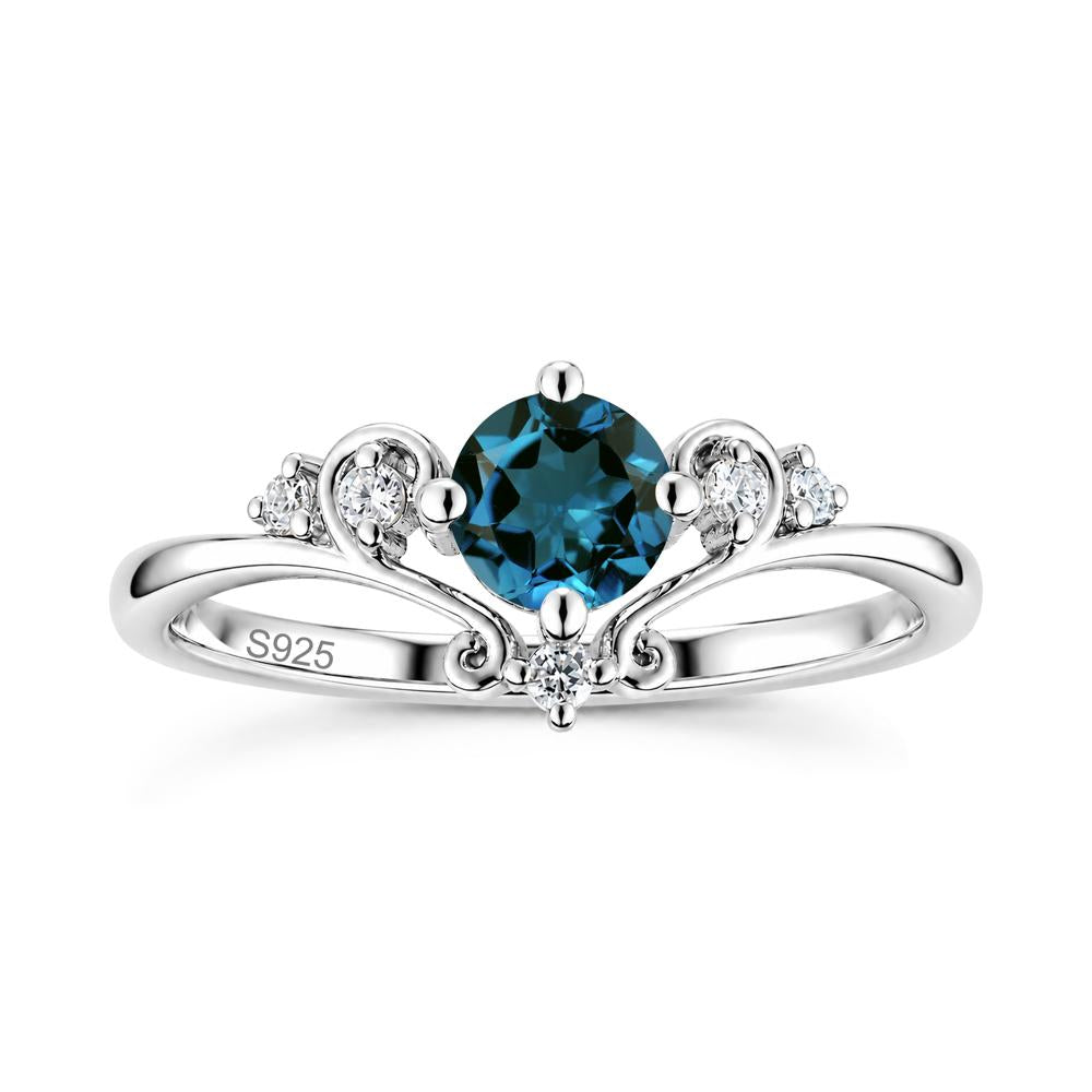 Vintage Round Cut Sapphire Swirl Vine Ring - LUO Jewelry #gemstone_London Blue Topaz