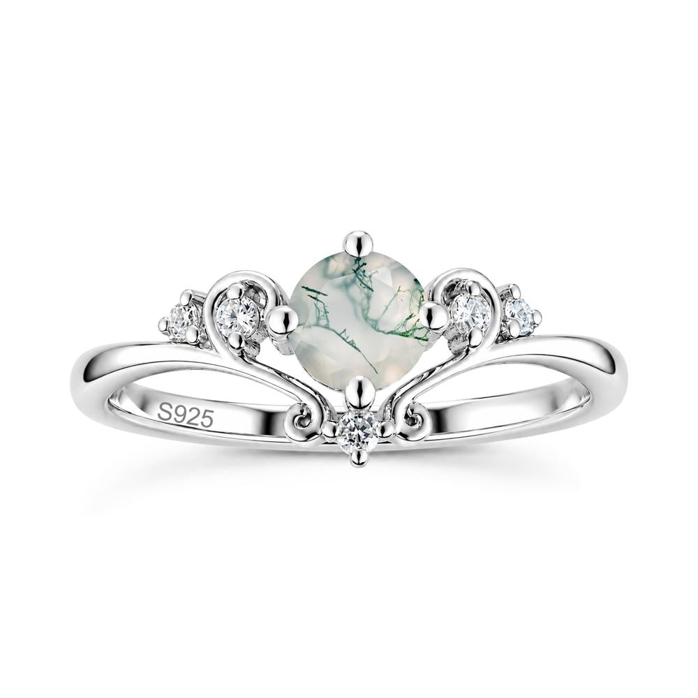 Vintage Round Cut Sapphire Swirl Vine Ring - LUO Jewelry #gemstone_Moss Agate