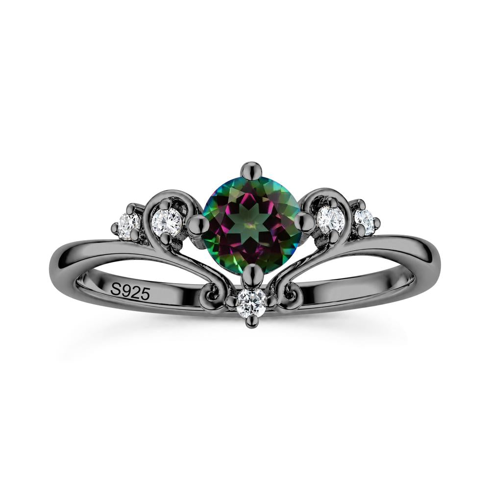 Vintage Round Cut Sapphire Swirl Vine Ring - LUO Jewelry #gemstone_Mystic Topaz