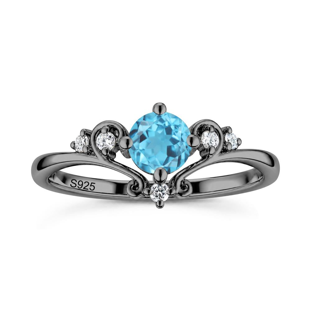 Vintage Round Cut Sapphire Swirl Vine Ring - LUO Jewelry #gemstone_Swiss Blue Topaz
