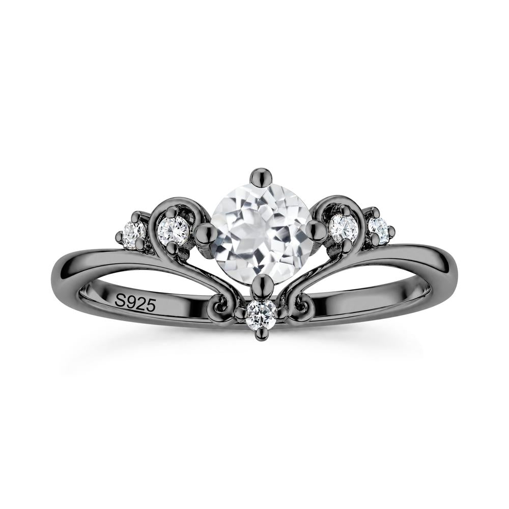 Vintage Round Cut Sapphire Swirl Vine Ring - LUO Jewelry #gemstone_White Topaz
