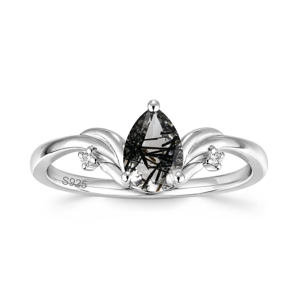 Minimalist Pear Cut Sapphire Vine Ring - LUO Jewelry #gemstone_Black Rutilated Quartz