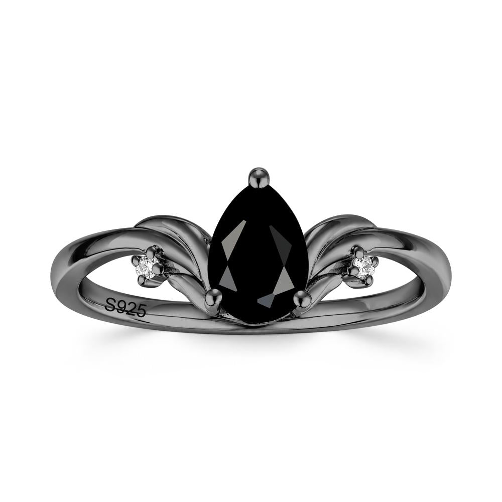 Minimalist Pear Cut Sapphire Vine Ring - LUO Jewelry #gemstone_Black Spinel