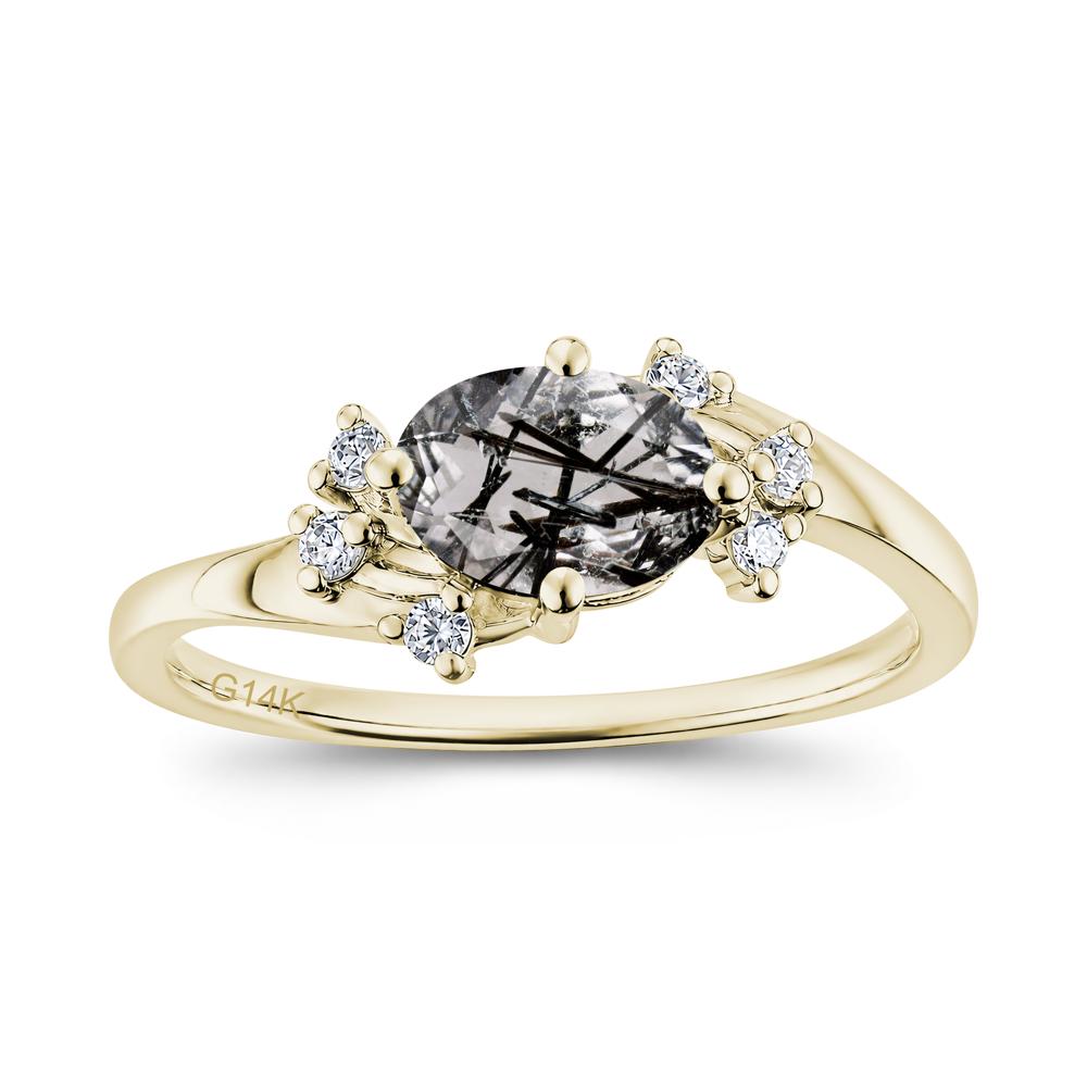 East West Oval Cut Emerald Cluster Ring - LUO Jewelry #gemstone_Black Rutilated Quartz