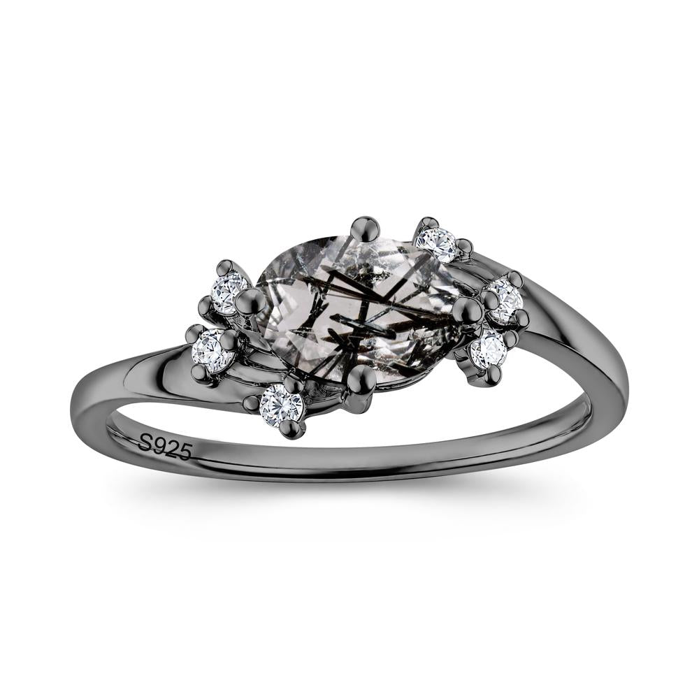 East West Oval Cut Emerald Cluster Ring - LUO Jewelry #gemstone_Black Rutilated Quartz