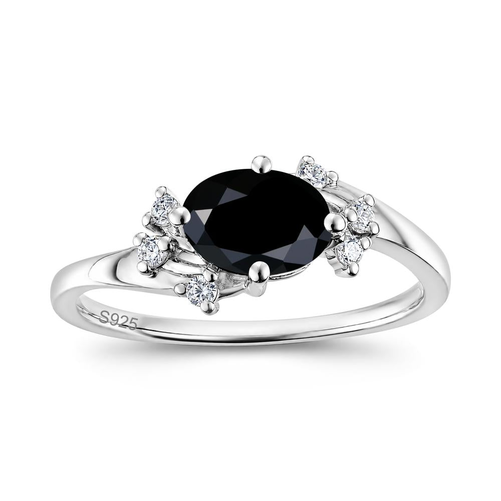 East West Oval Cut Emerald Cluster Ring - LUO Jewelry #gemstone_Black Spinel