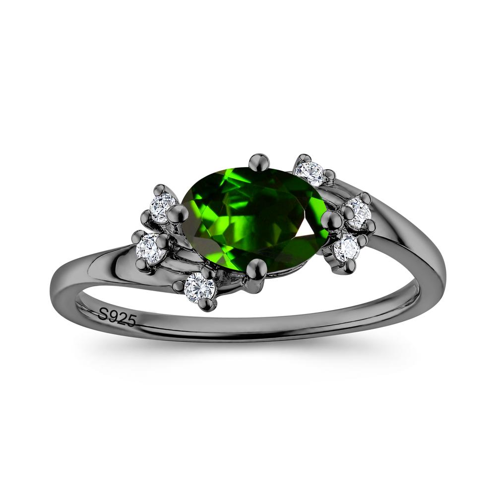 East West Oval Cut Emerald Cluster Ring - LUO Jewelry #gemstone_Diopside