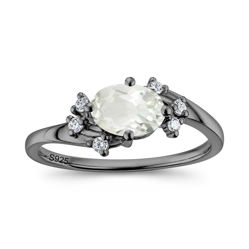 East West Oval Cut Emerald Cluster Ring - LUO Jewelry #gemstone_Green Amethyst
