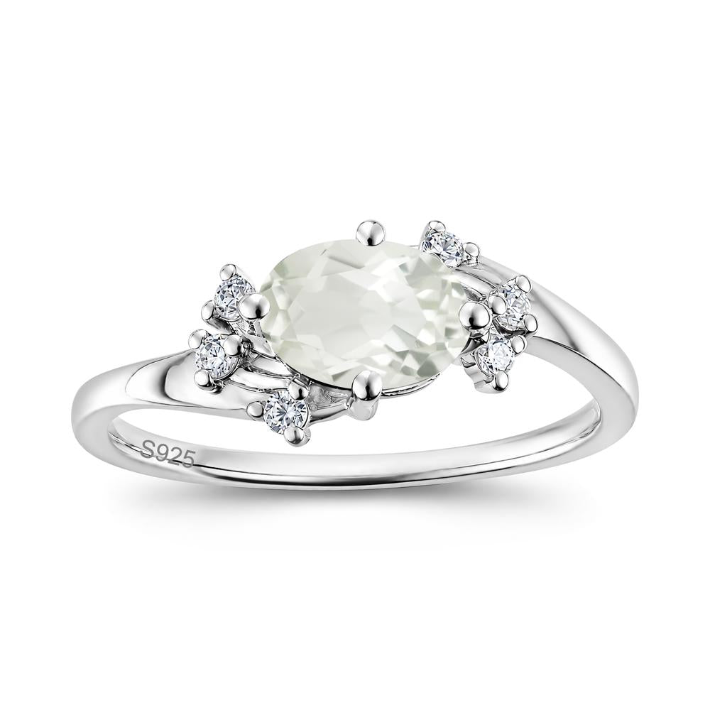 East West Oval Cut Emerald Cluster Ring - LUO Jewelry #gemstone_Green Amethyst