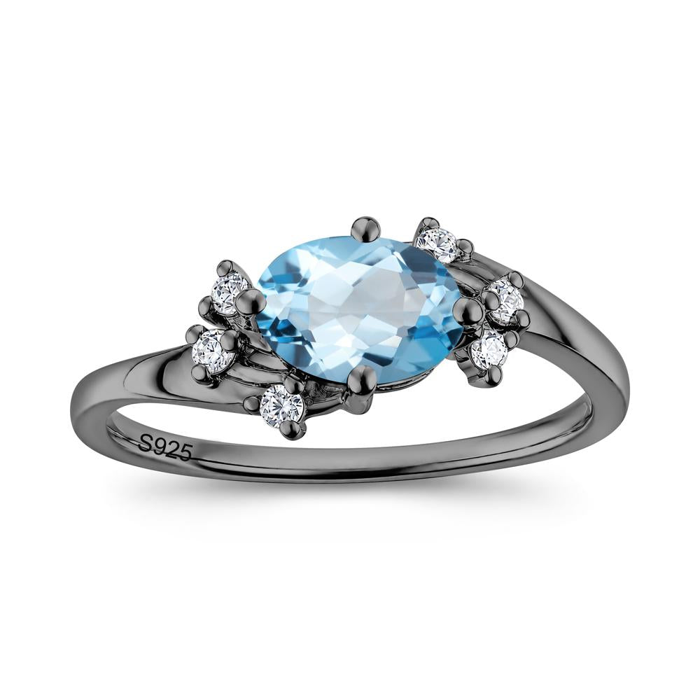 East West Oval Cut Emerald Cluster Ring - LUO Jewelry #gemstone_Swiss Blue Topaz