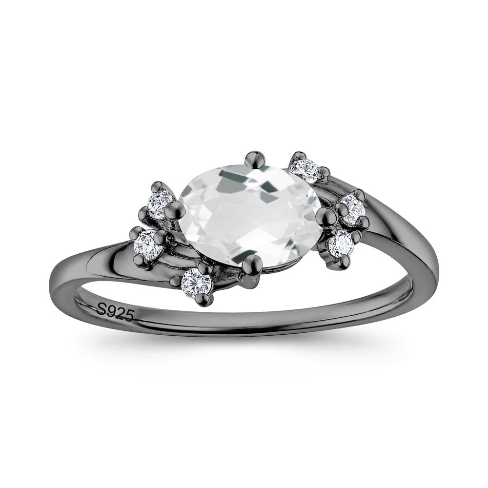 East West Oval Cut Emerald Cluster Ring - LUO Jewelry #gemstone_White Topaz