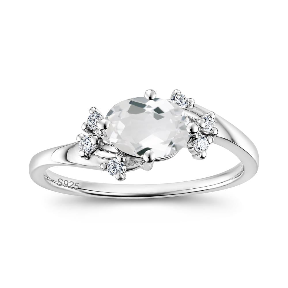 East West Oval Cut Emerald Cluster Ring - LUO Jewelry #gemstone_White Topaz