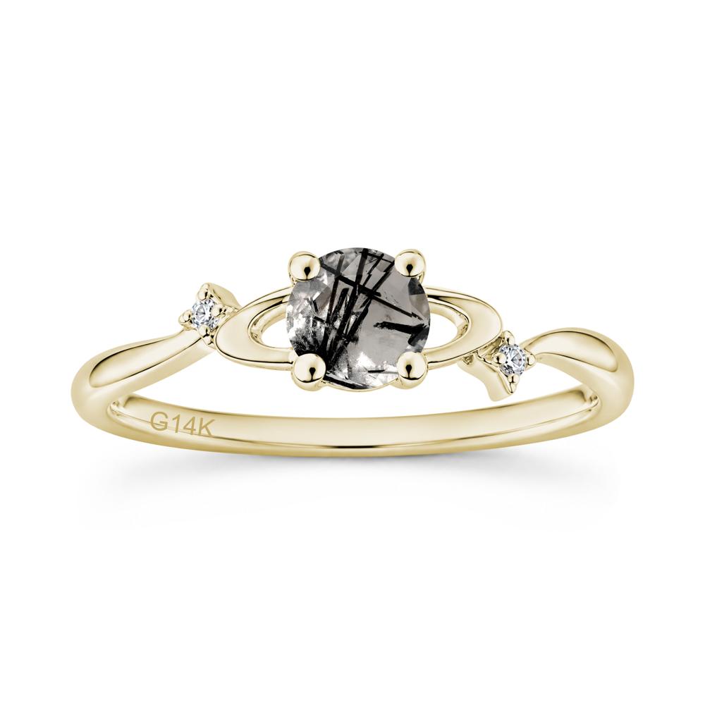 Petite Round Cut Garnet Star Orbit Ring - LUO Jewelry #gemstone_Black Rutilated Quartz