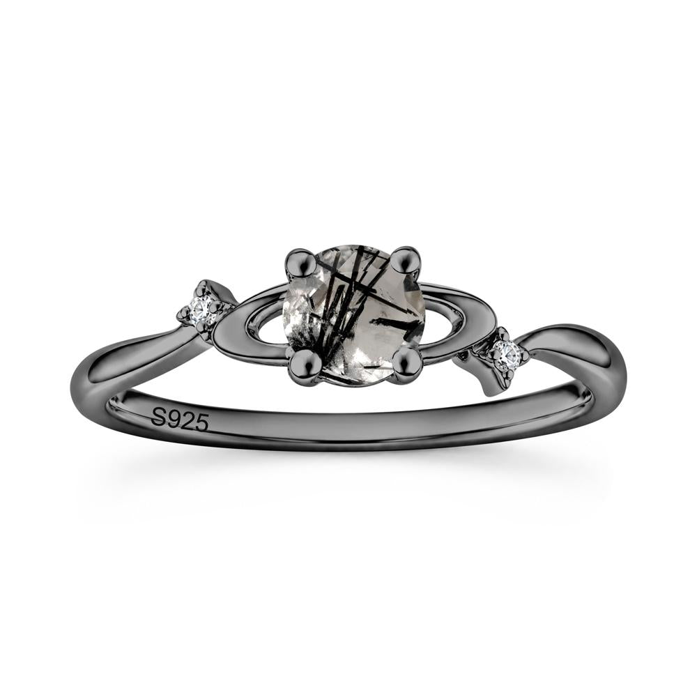 Petite Round Cut Garnet Star Orbit Ring - LUO Jewelry #gemstone_Black Rutilated Quartz