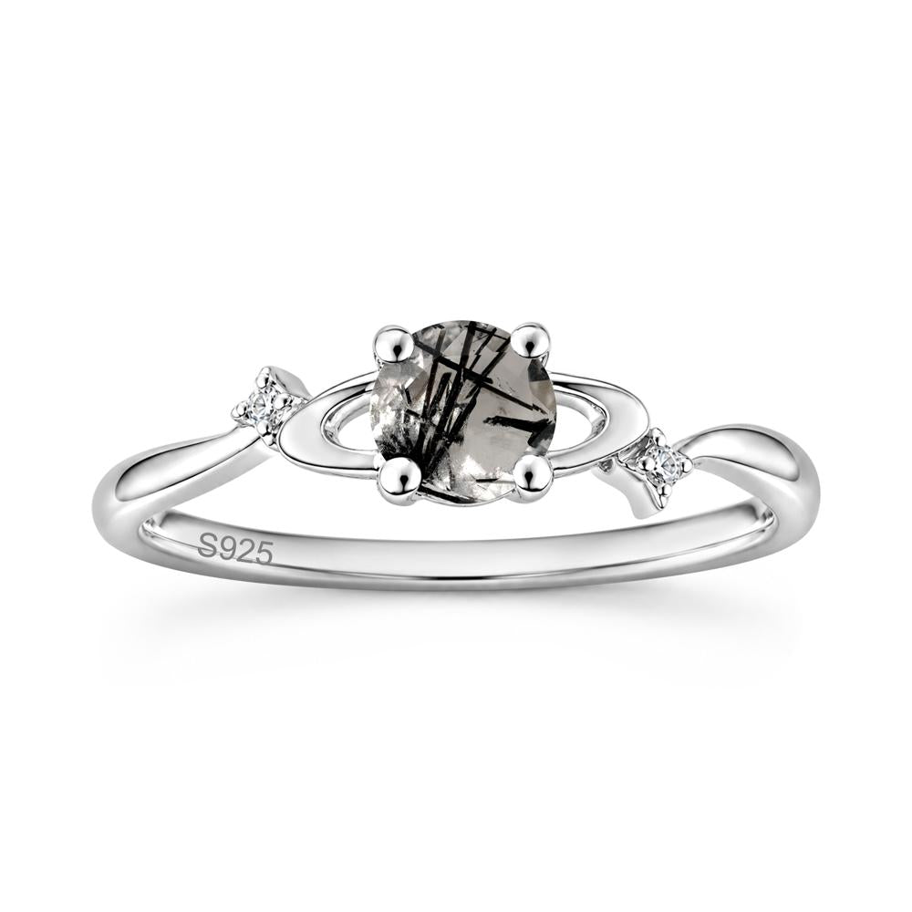 Petite Round Cut Garnet Star Orbit Ring - LUO Jewelry #gemstone_Black Rutilated Quartz