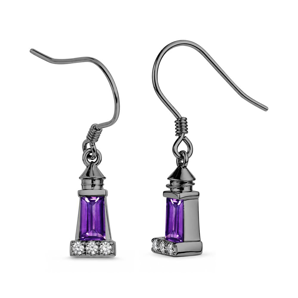 Rectangle Cut Smoky Quartz Lighthouse Earrings - LUO Jewelry #gemstone_Amethyst
