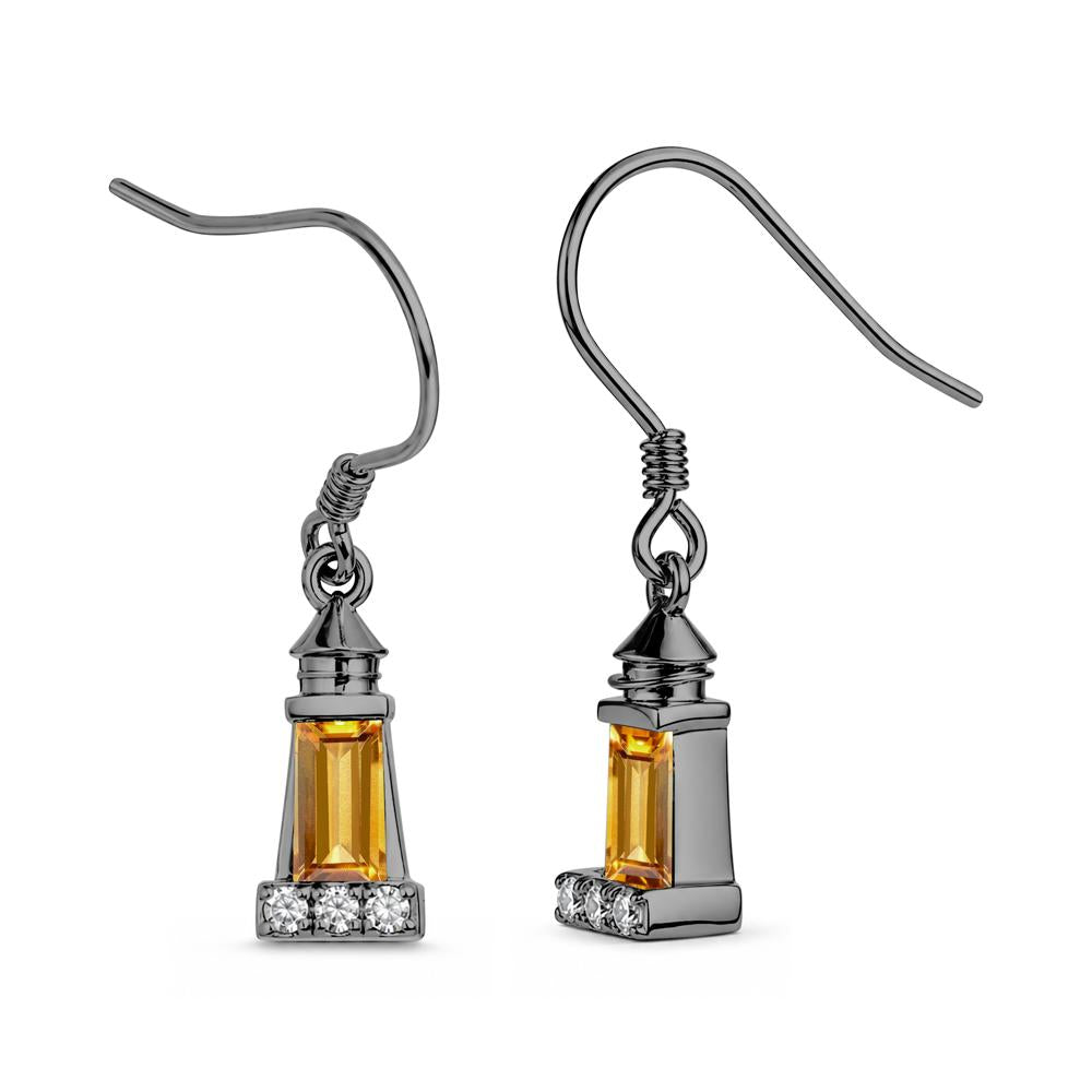 Rectangle Cut Smoky Quartz Lighthouse Earrings - LUO Jewelry #gemstone_Citrine