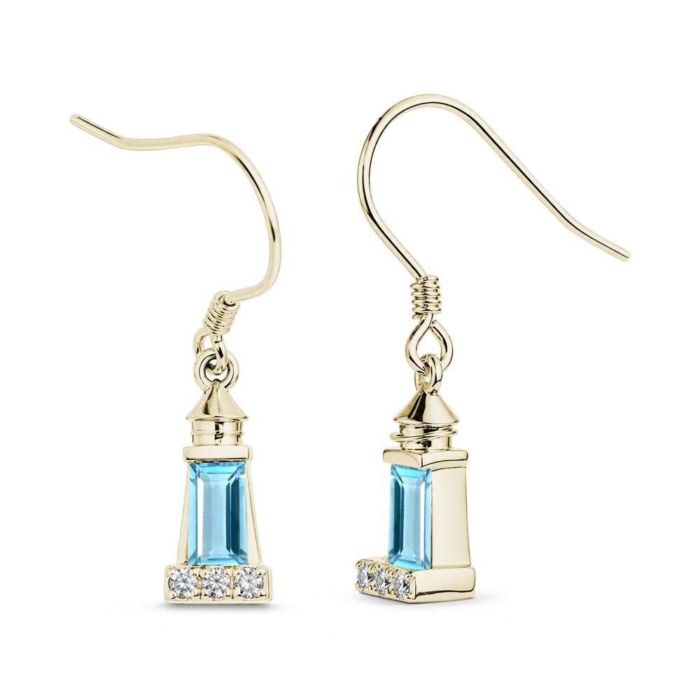 Rectangle Cut Smoky Quartz Lighthouse Earrings - LUO Jewelry #gemstone_Swiss Blue Topaz
