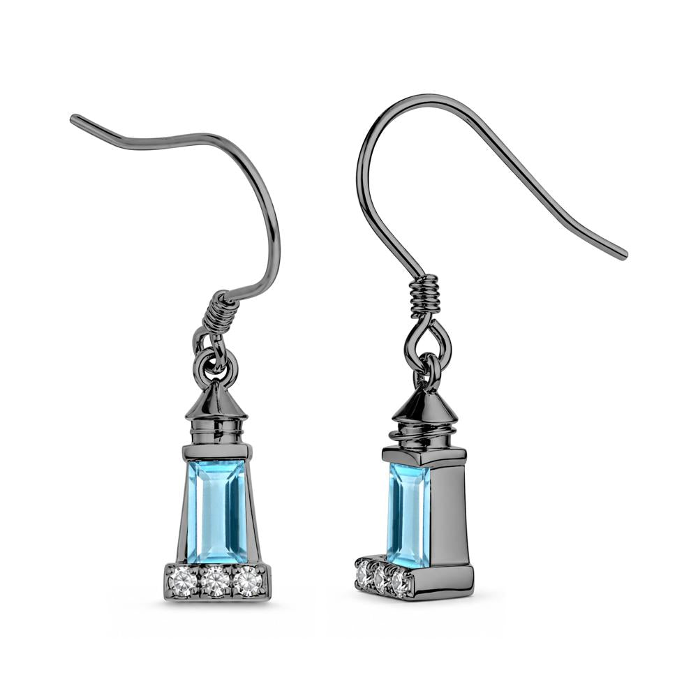 Rectangle Cut Smoky Quartz Lighthouse Earrings - LUO Jewelry #gemstone_Swiss Blue Topaz