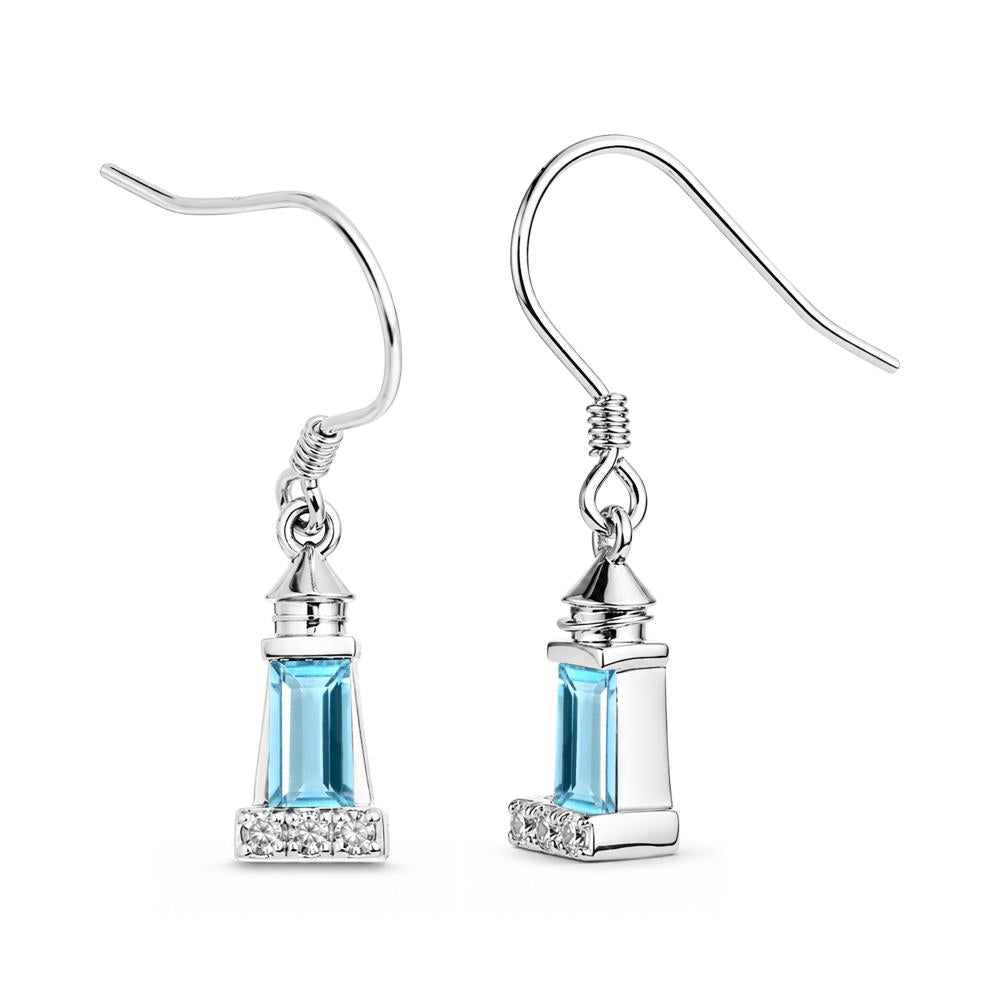 Rectangle Cut Smoky Quartz Lighthouse Earrings - LUO Jewelry #gemstone_Swiss Blue Topaz