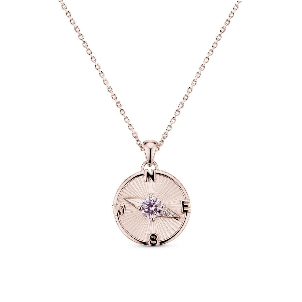 Alexandrite Compass Pendant Necklace for Women - LUO Jewelry #gemstone_Pink Cubic Zirconia