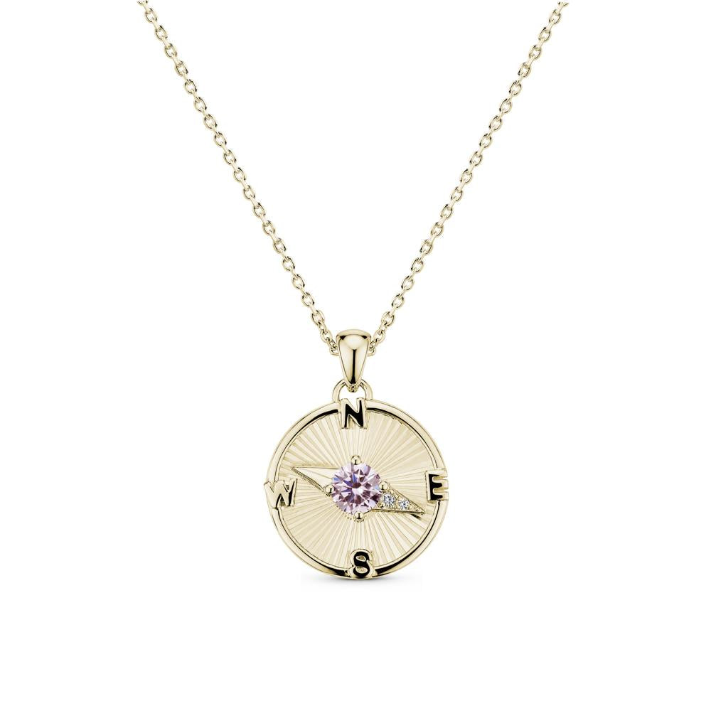 Alexandrite Compass Pendant Necklace for Women - LUO Jewelry #gemstone_Pink Cubic Zirconia