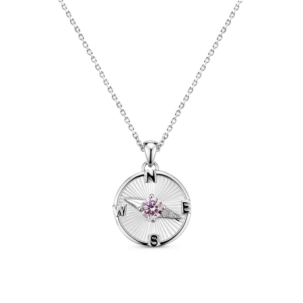 Alexandrite Compass Pendant Necklace for Women - LUO Jewelry #gemstone_Pink Cubic Zirconia