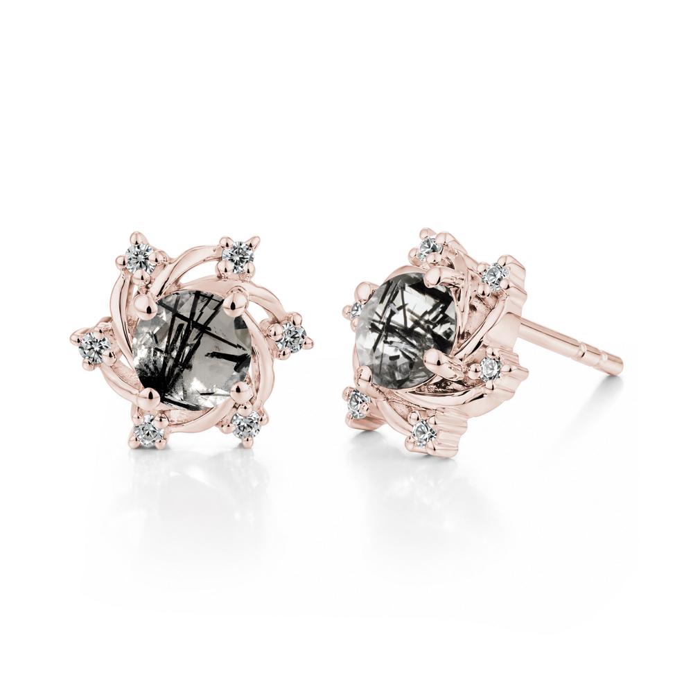 Swirl Flower Garnet Stud Earrings - LUO Jewelry #gemstone_Black Rutilated Quartz