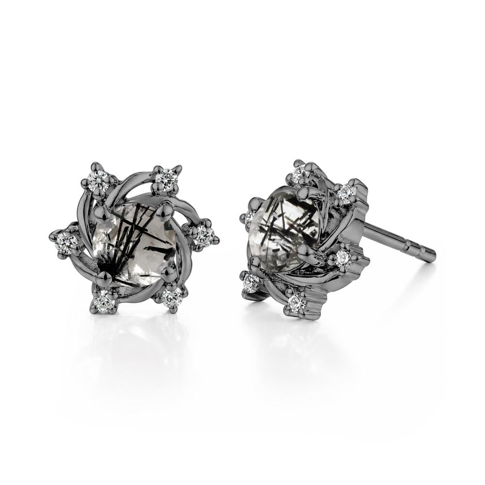 Swirl Flower Garnet Stud Earrings - LUO Jewelry #gemstone_Black Rutilated Quartz