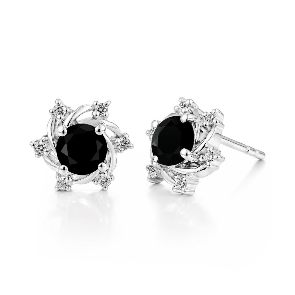 Swirl Flower Garnet Stud Earrings - LUO Jewelry #gemstone_Black Spinel