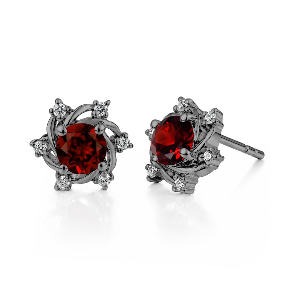 Swirl Flower Garnet Stud Earrings - LUO Jewelry #gemstone_Garnet