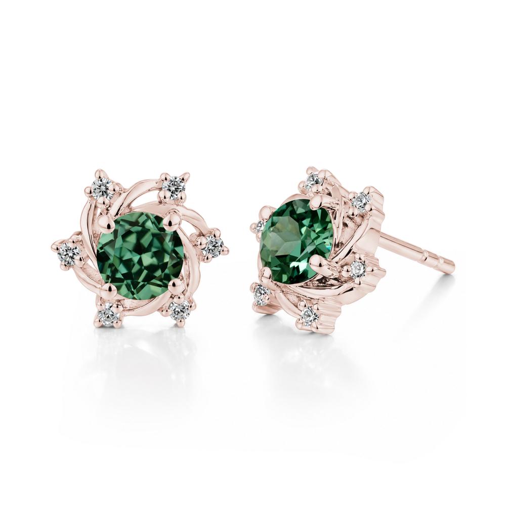 Swirl Flower Garnet Stud Earrings - LUO Jewelry #gemstone_Green Sapphire