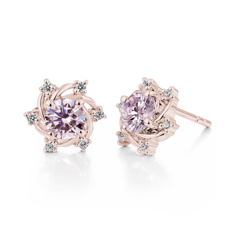 Swirl Flower Garnet Stud Earrings - LUO Jewelry #gemstone_Pink Cubic Zirconia