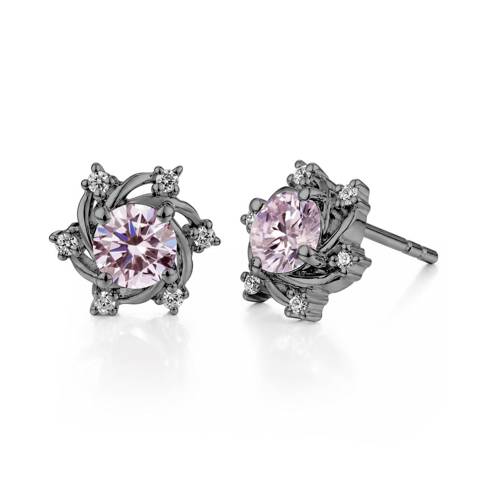 Swirl Flower Garnet Stud Earrings - LUO Jewelry #gemstone_Pink Cubic Zirconia