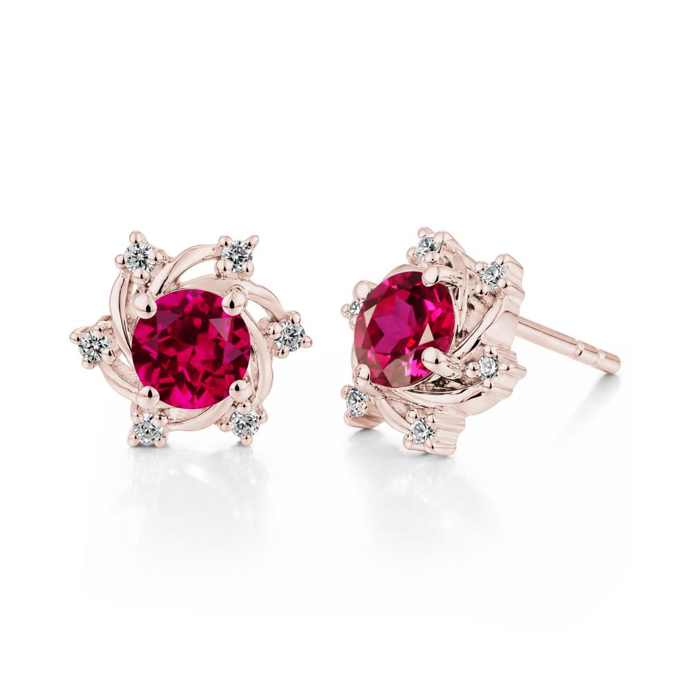 Swirl Flower Garnet Stud Earrings - LUO Jewelry #gemstone_Ruby
