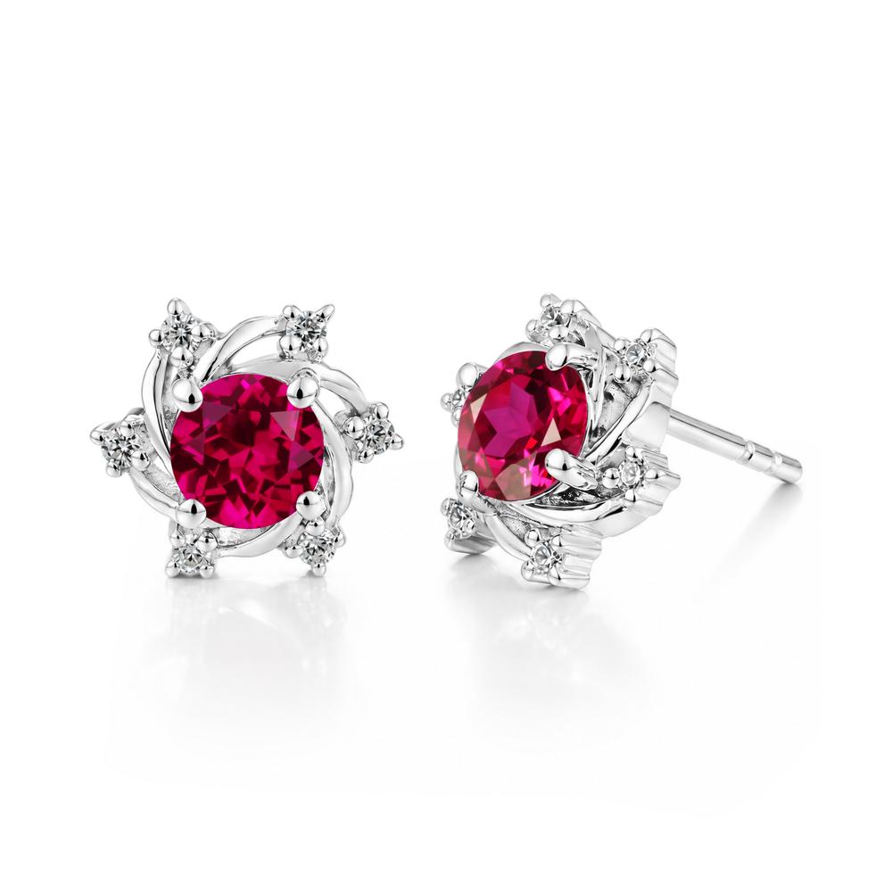 Swirl Flower Garnet Stud Earrings - LUO Jewelry #gemstone_Ruby