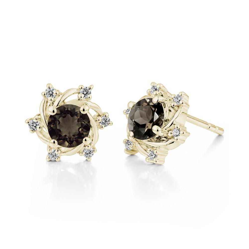 Swirl Flower Garnet Stud Earrings - LUO Jewelry #gemstone_Smoky Quartz