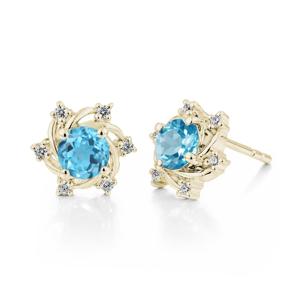 Swirl Flower Garnet Stud Earrings - LUO Jewelry #gemstone_Swiss Blue Topaz
